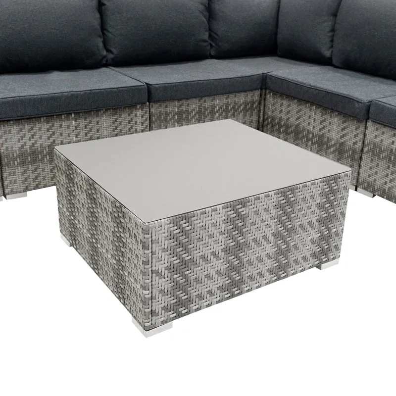 Salon de Jardin Modulaire en Rotin Gris - 7 Pièces & Coffre de Rangement 996 L