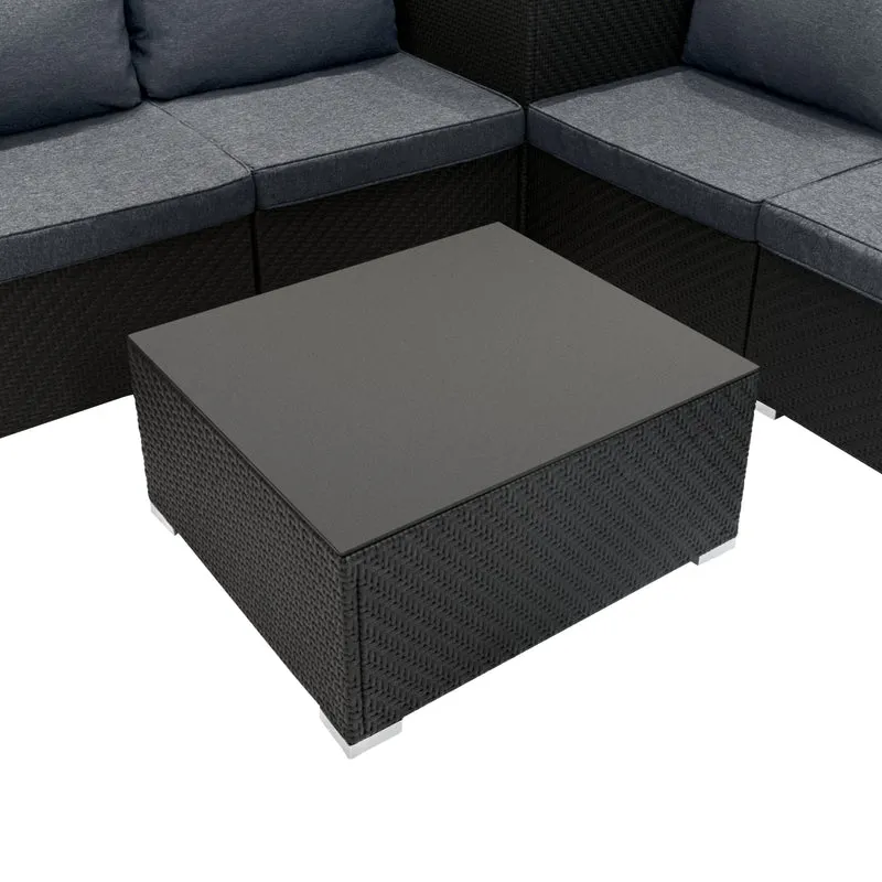Salon de Jardin Modulaire en Rotin Noir - 6 Pièces & Coffre de Rangement 700 L