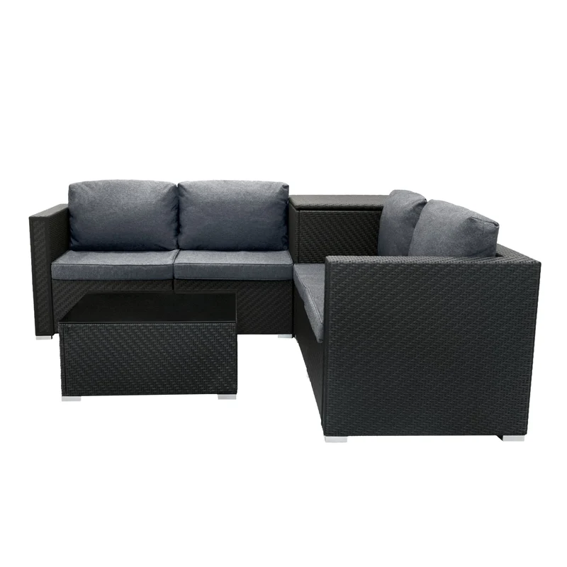Salon de Jardin Modulaire en Rotin Noir - 6 Pièces & Coffre de Rangement 996 L