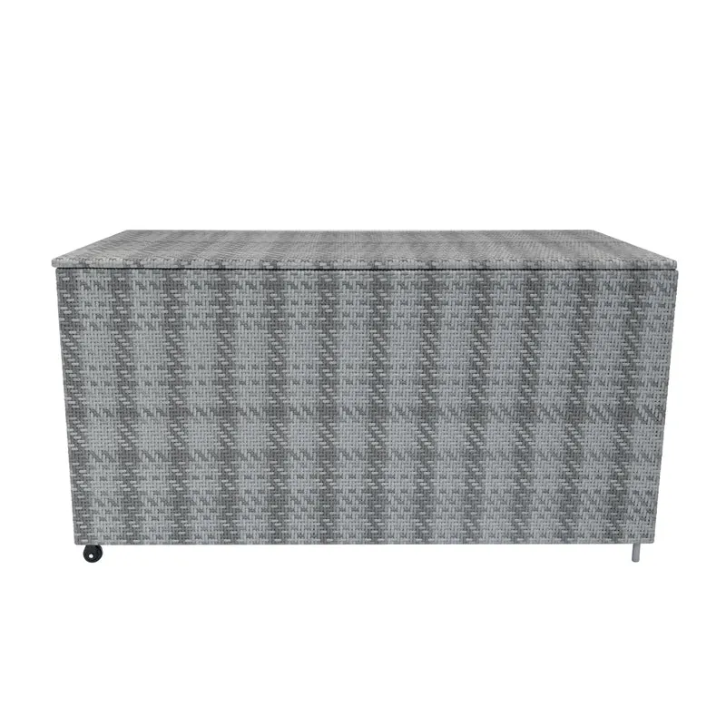 Salon de Jardin Modulaire en Rotin Gris - 6 Pièces & Coffre de Rangement 700 L