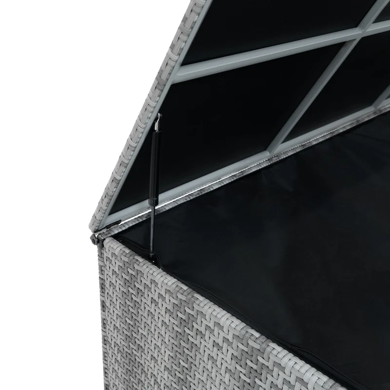 Salon de Jardin Modulaire en Rotin Gris - 6 Pièces & Coffre de Rangement 700 L