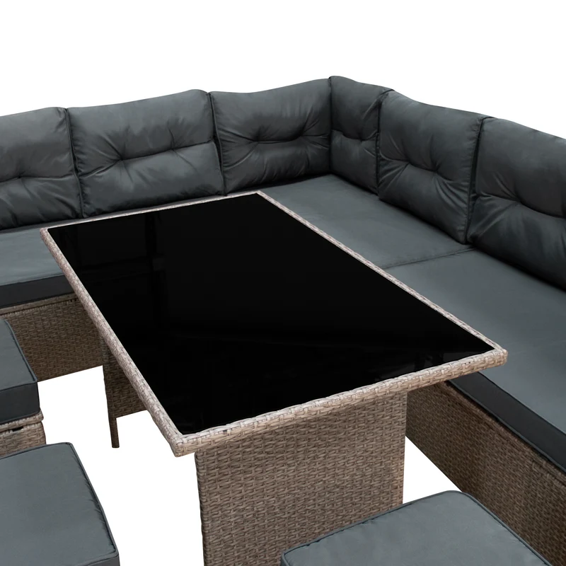 Salon de Jardin 9 Personnes en Rotin - Gris
