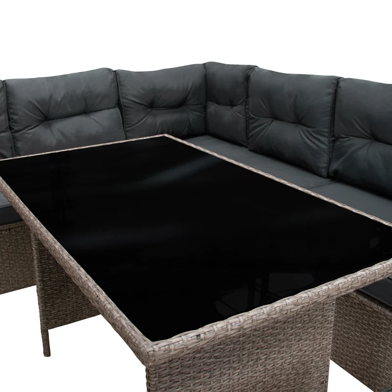 Salon de Jardin 9 Personnes en Rotin - Gris