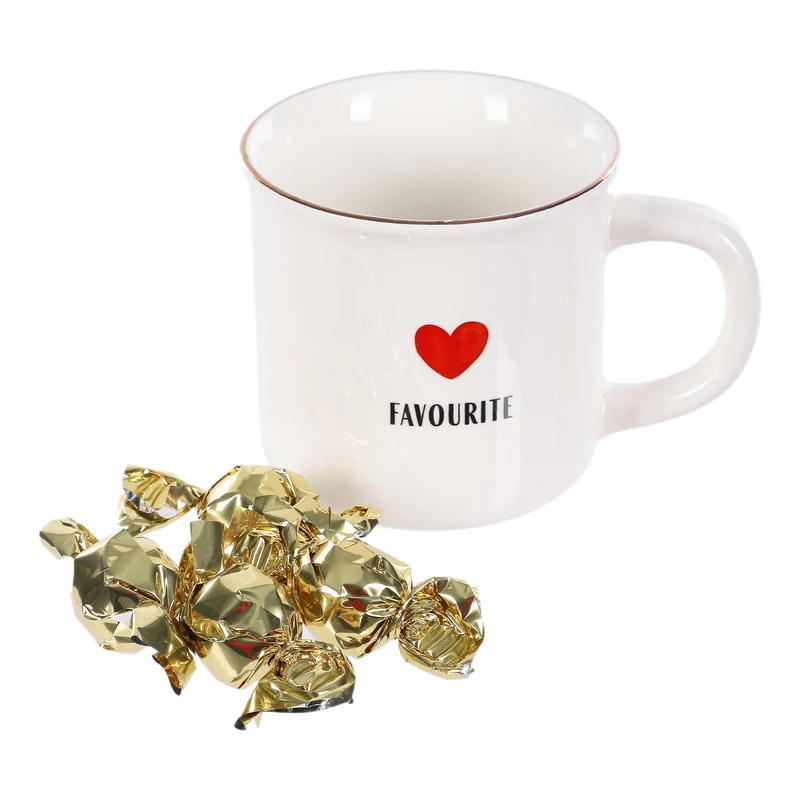 MUG HAPPY LOVE AU CHOCOLAT BLANC PRALINE SAVEUR FRAISE ASST