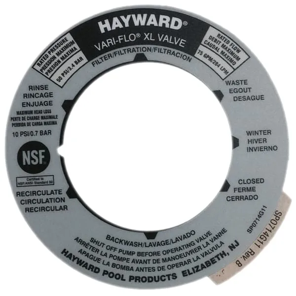 Hayward SPX0714G11 – Valve Position Label pour Multiport Valve et Filtre à Sable