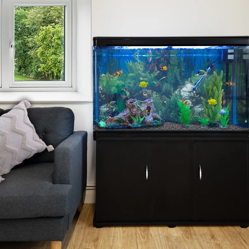 Aquarium Noir, Meuble de Support & Gravier Naturel