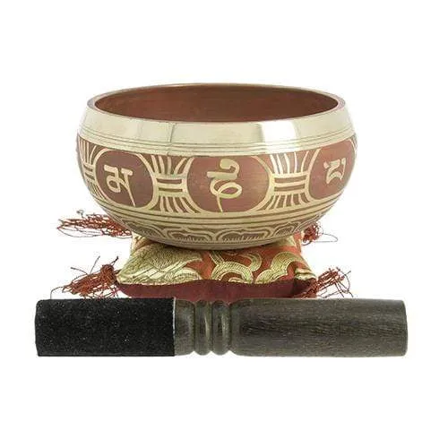 Bol Tibétain Rouge avec Symboles 13,5 cm