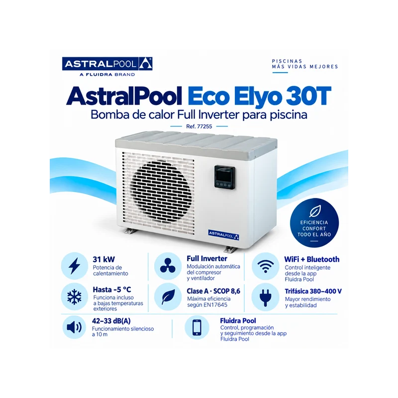 Bomba de calor AstralPool Eco Elyo 30T Full Inverter WiFi - 31 kW trifásica