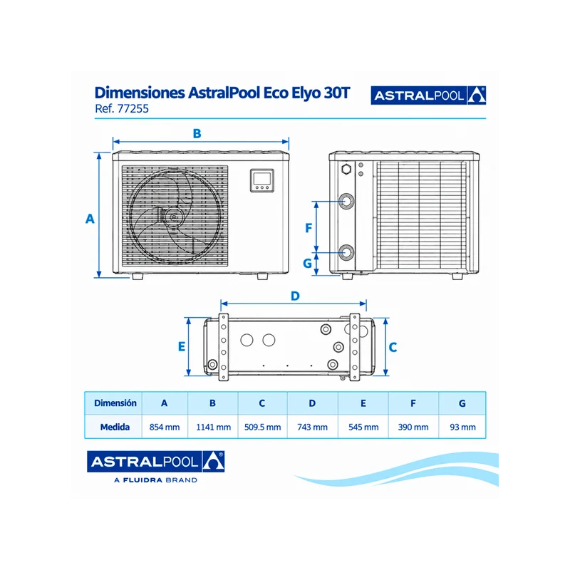 Bomba de calor AstralPool Eco Elyo 30T Full Inverter WiFi - 31 kW trifásica
