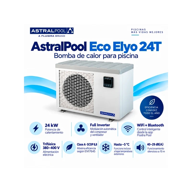 Bomba de calor AstralPool Eco Elyo 24T Full Inverter WiFi - 24 kW trifásica