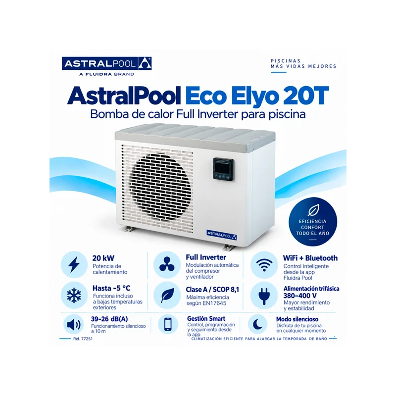 Bomba de calor AstralPool Eco Elyo 20T Full Inverter WiFi – 20 kW Trifásica