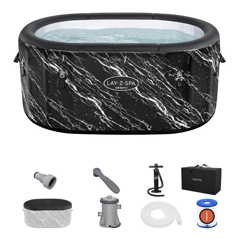 Bestway - Baño de hielo hinchable ovalado negro mármol cepillado