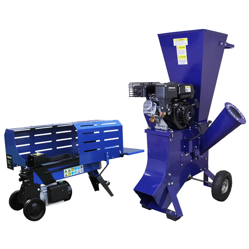 T-Mech Lot de Fendeur de Bûches 5 T & Broyeur de Bois 6,5 CV