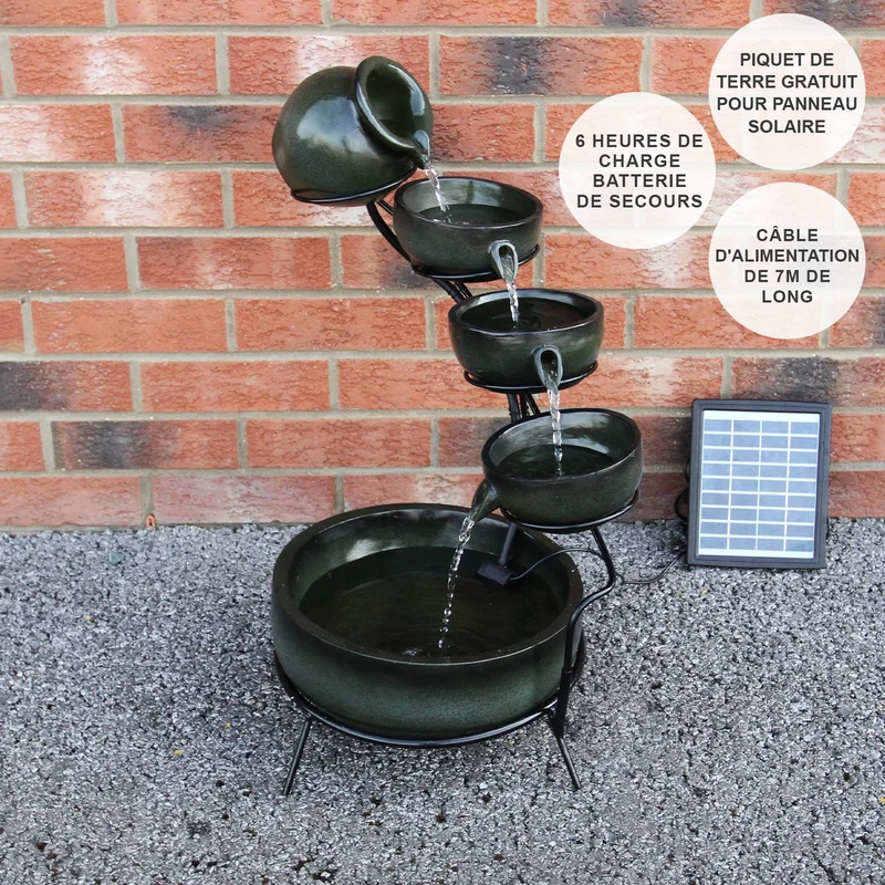 Fontaine de Jardin à 4 Niveaux avec Panneau Solaire - Vert