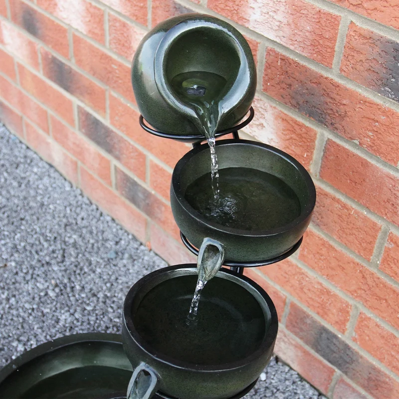 Fontaine de Jardin à 4 Niveaux avec Panneau Solaire - Vert