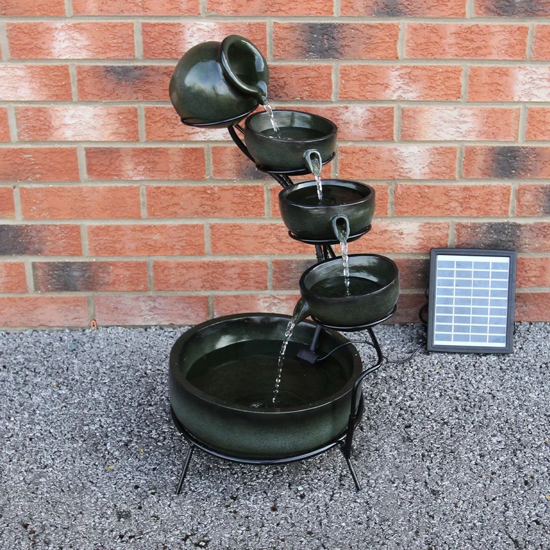 Fontaine de Jardin à 4 Niveaux avec Panneau Solaire - Vert