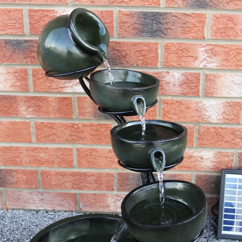 Fontaine de Jardin à 4 Niveaux avec Panneau Solaire - Vert