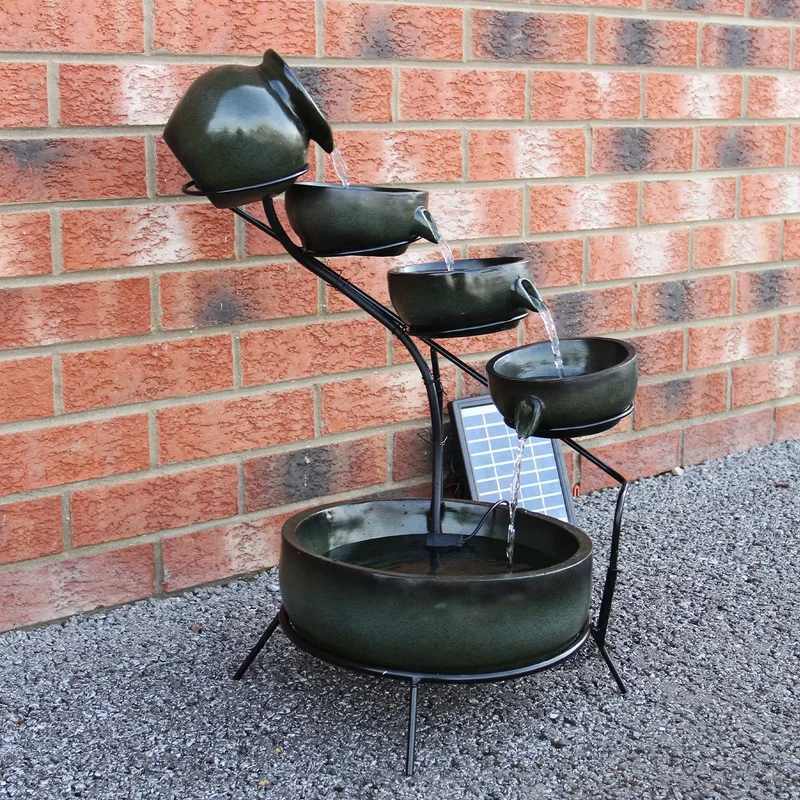Fontaine de Jardin à 4 Niveaux avec Panneau Solaire - Vert