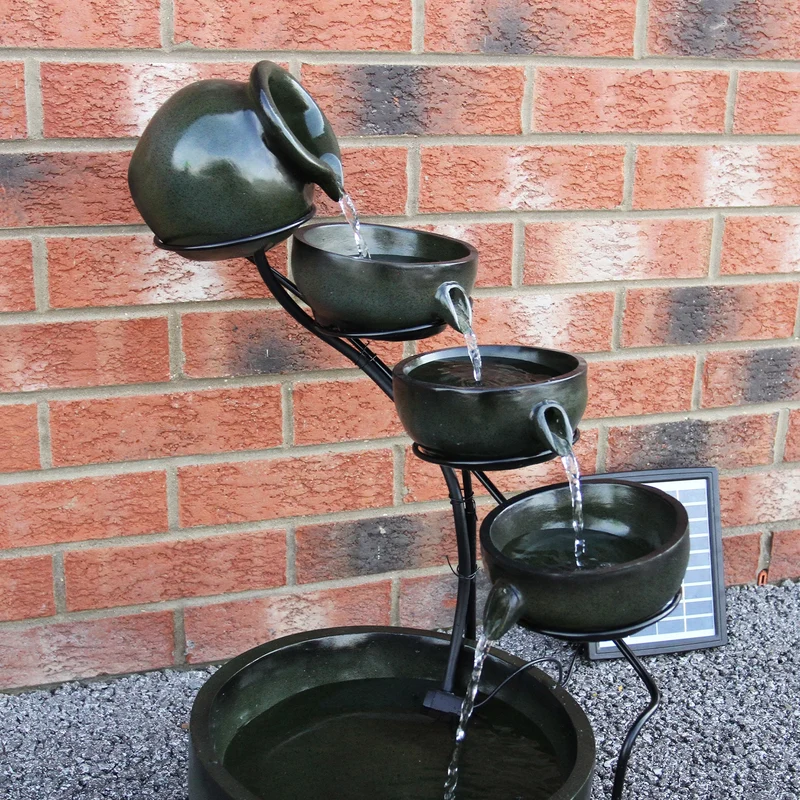 Fontaine de Jardin à 4 Niveaux avec Panneau Solaire - Vert