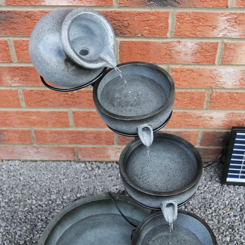 Fontaine de Jardin à 4 Niveaux avec Panneau Solaire - Gris