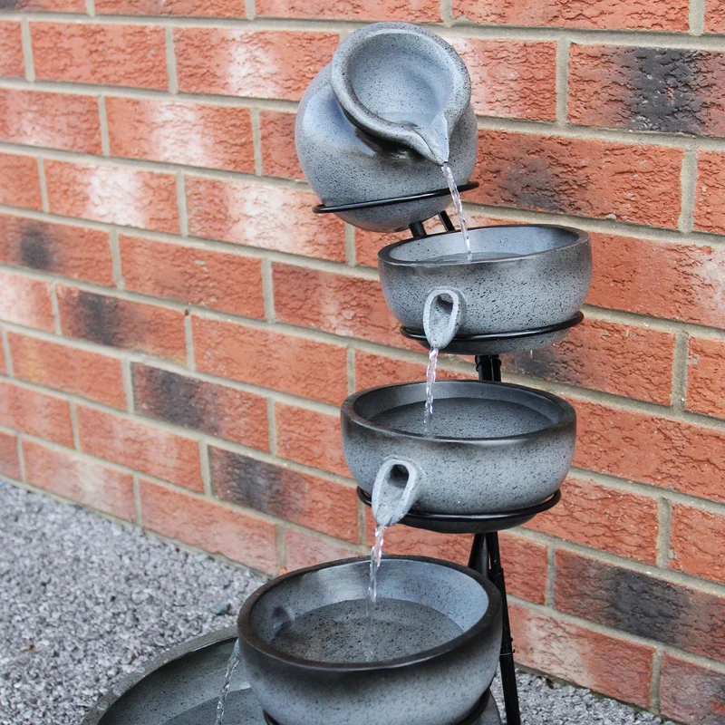 Fontaine de Jardin à 4 Niveaux avec Panneau Solaire - Gris