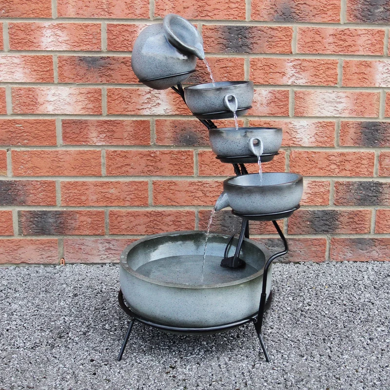 Fontaine de Jardin à 4 Niveaux avec Panneau Solaire - Gris