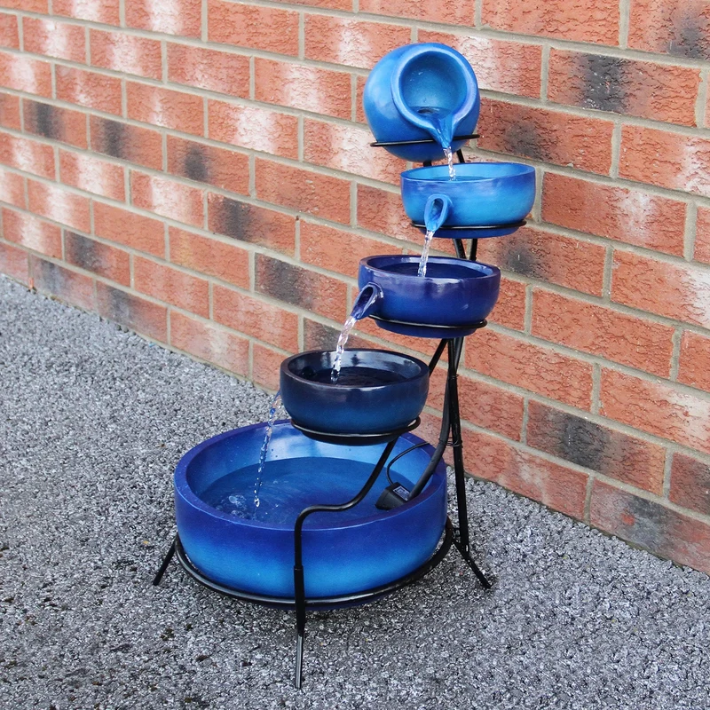 Fontaine de Jardin à 4 Niveaux avec Panneau Solaire - Bleu