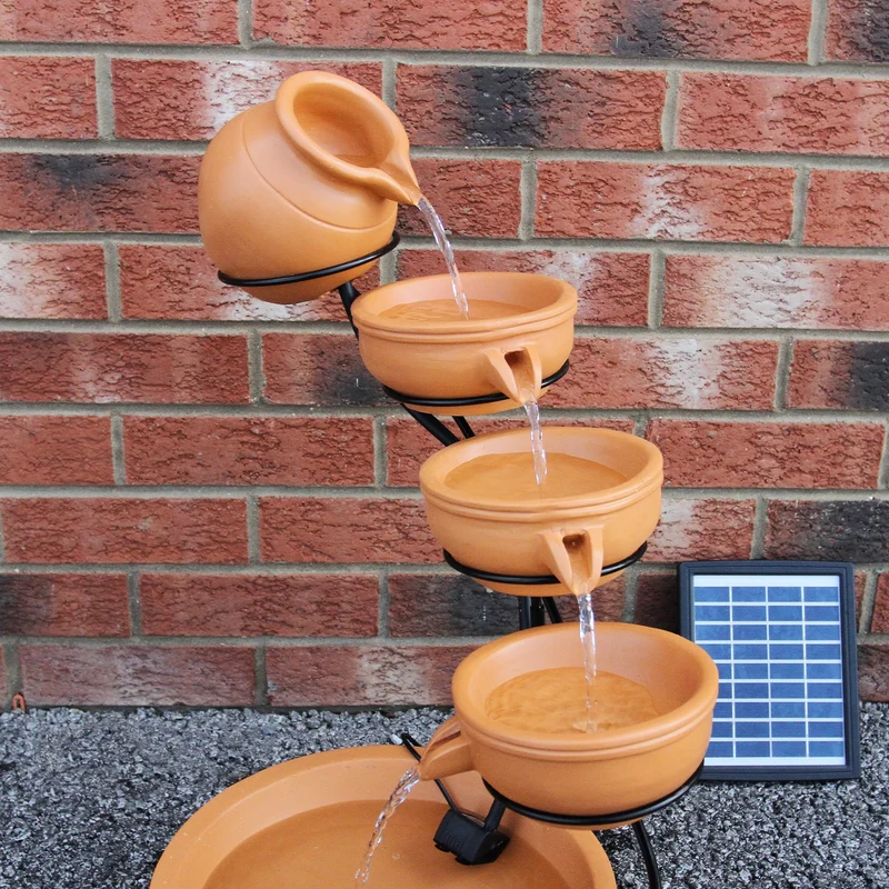 Fontaine de Jardin à 4 Niveaux avec Panneau Solaire - Terracotta