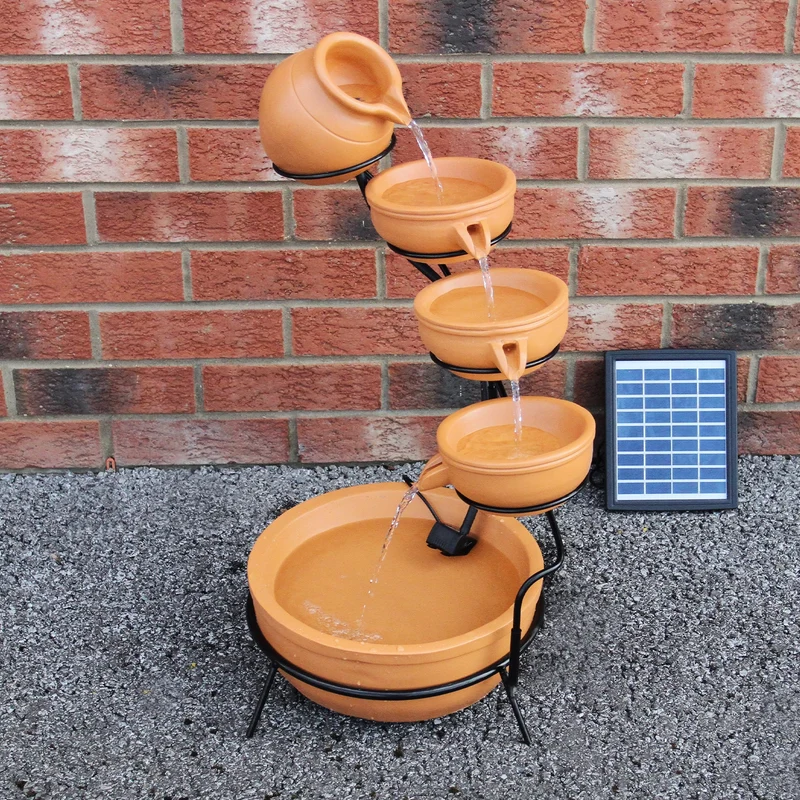 Fontaine de Jardin à 4 Niveaux avec Panneau Solaire - Terracotta