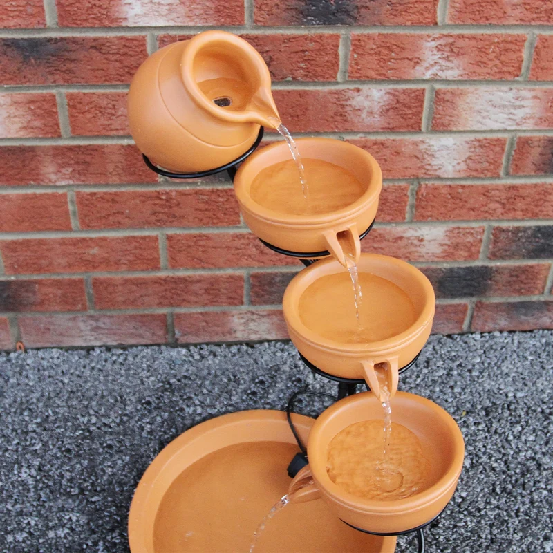 Fontaine de Jardin à 4 Niveaux avec Panneau Solaire - Terracotta
