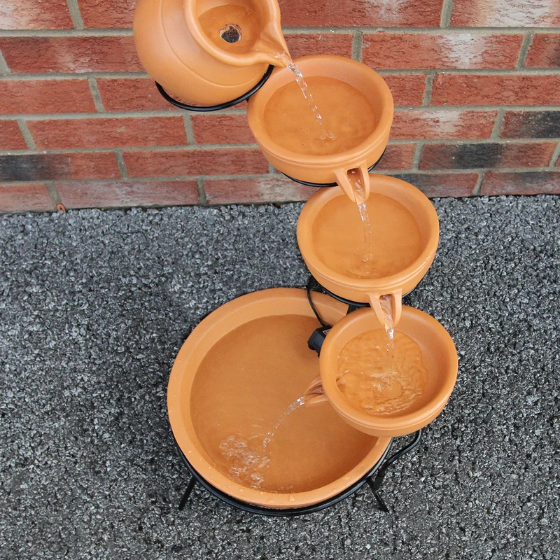 Fontaine de Jardin à 4 Niveaux avec Panneau Solaire - Terracotta