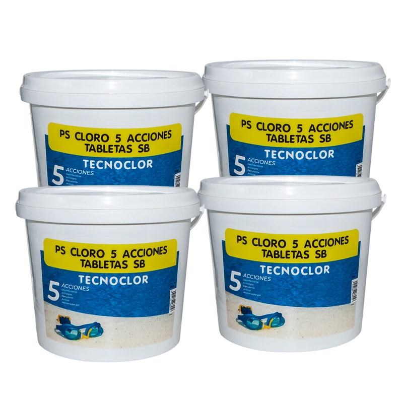 Pack de 4 cubos de cloro de cinco acciones 5 Kg en tabletas c/u