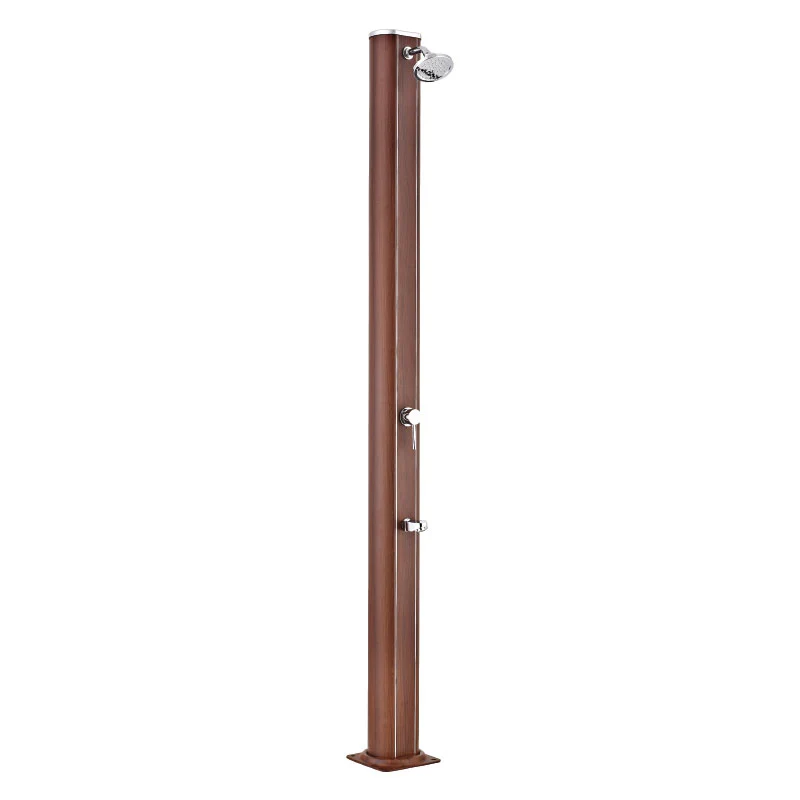Ducha solar redonda Gre aspecto madera con lavapies DSALR32W