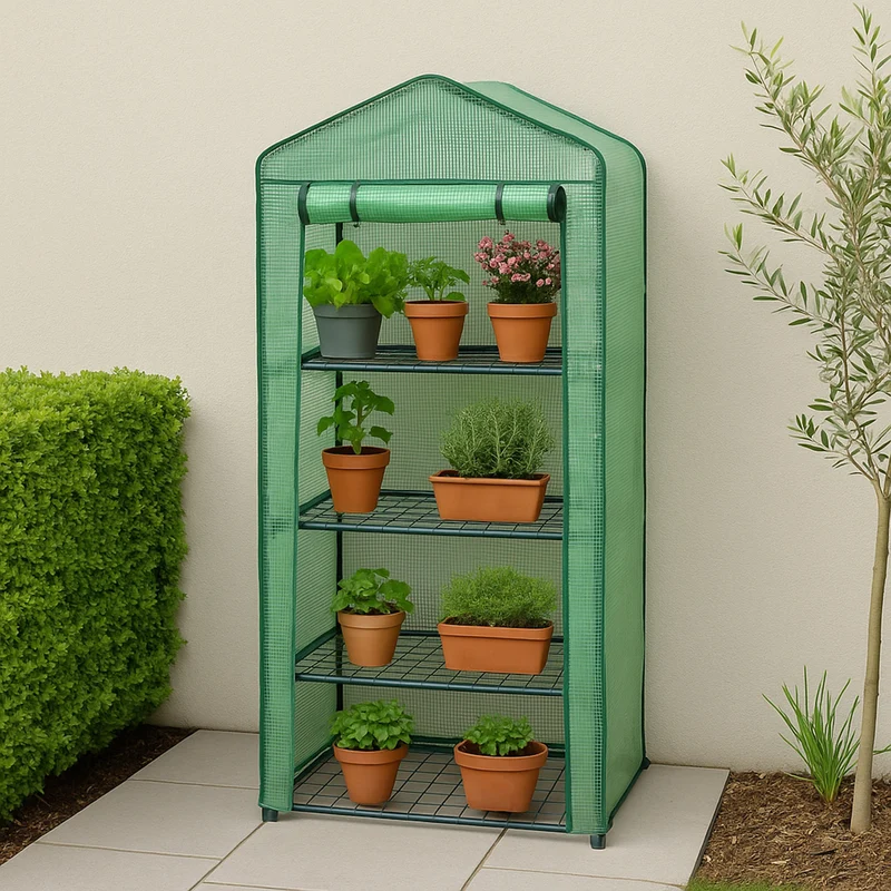 Mini Serre à 4 étagère avec Couverture en PE