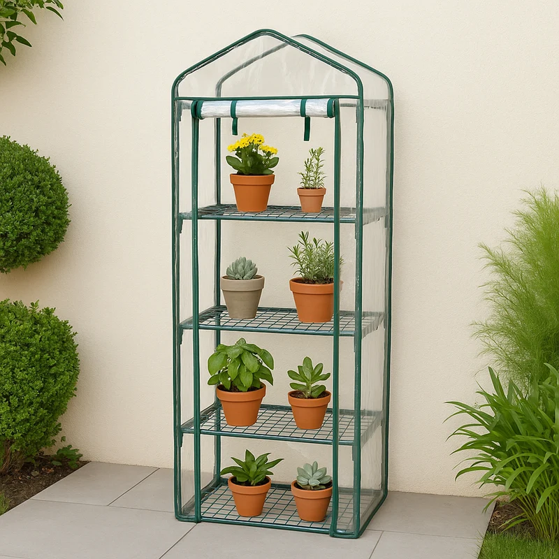 Mini Serre à 4 étagère avec Couverture en PVC