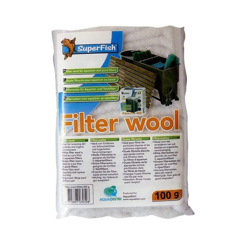 Ouate filtrante fine blanc pour bassin et aquarium - 100 grammes - Superfish