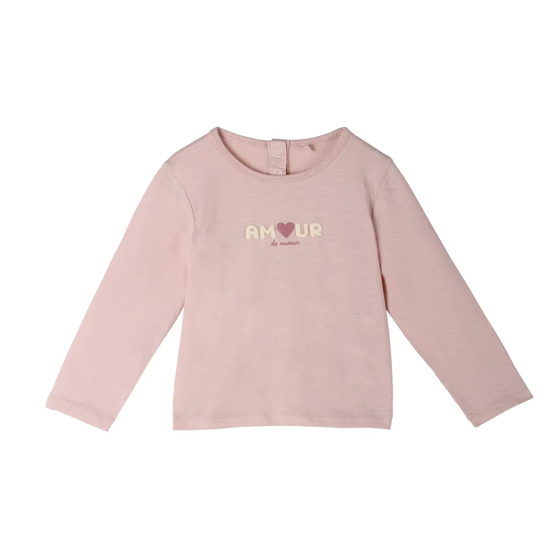 T-shirt manches longues bébé fille Mes Petits Cailloux – 3 à 36 mois - Rose