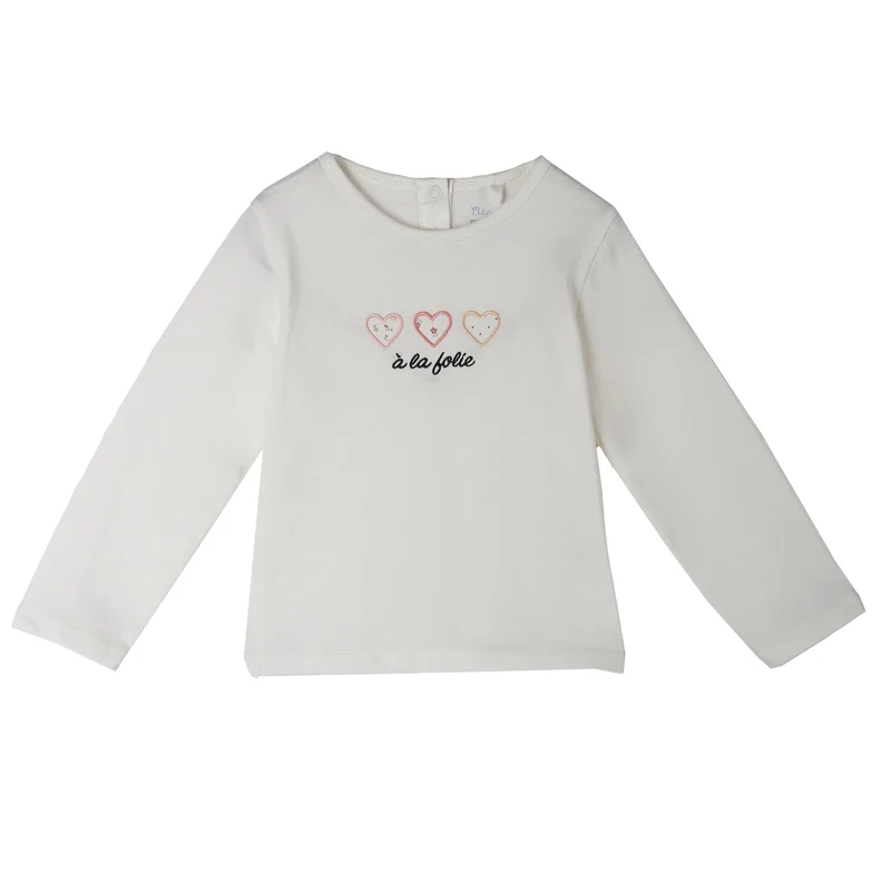 T-shirt manches longues bébé fille Mes Petits Cailloux – 3 à 36 mois - Blanc