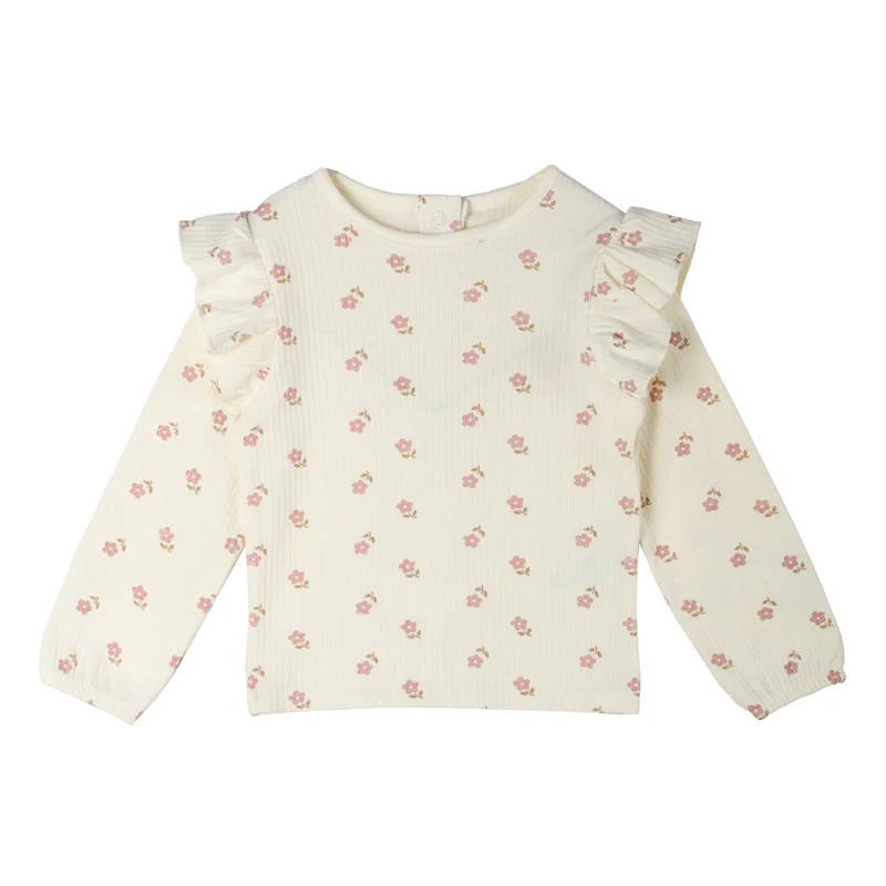 T-shirt à volants bébé fille Mes Petits Cailloux – 3 à 36 mois - Blanc