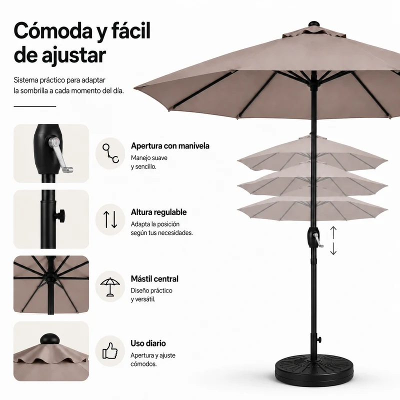 Pack Sombrilla Recta 3m Kaki + Base Redonda Rellenable