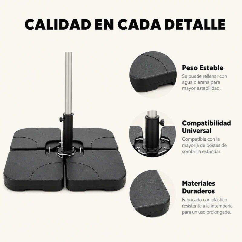 Pack Sombrilla Lateral 3m LED Kaki + Base Modular Cuadrada