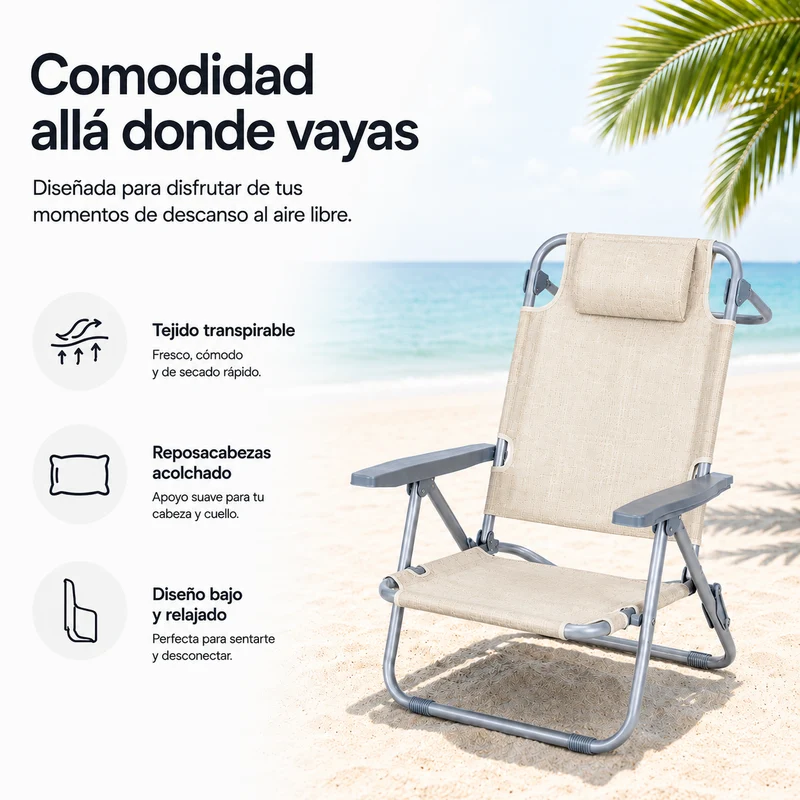 Pack 4 Sillas Plegables Reclinables Con Reposacabezas Portátil