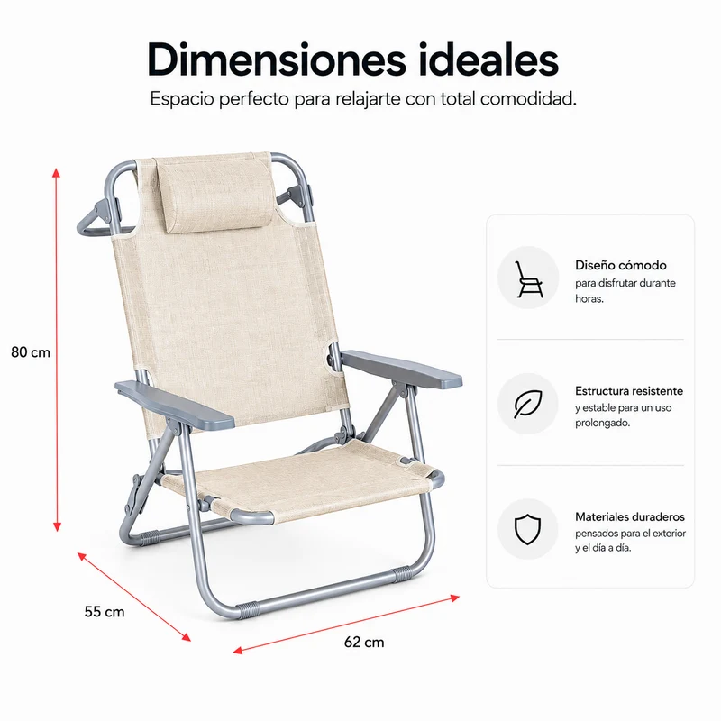 Pack 4 Sillas Plegables Reclinables Con Reposacabezas Portátil