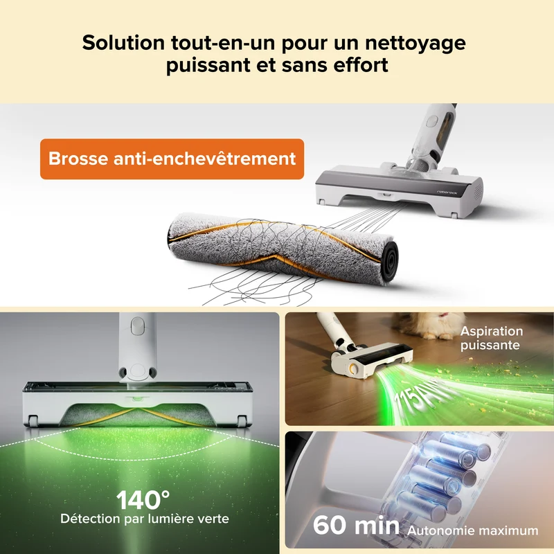 Roborock H60 Hub aspirateur balai sans fil avec station d'accueil à vidage automatique