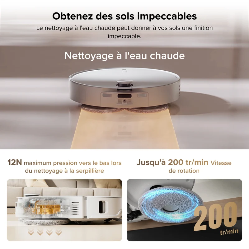 Roborock Qrevo CurvX robot aspirateur laveur ultrafin 7,98 cm avec puissante de 22 000 Pa