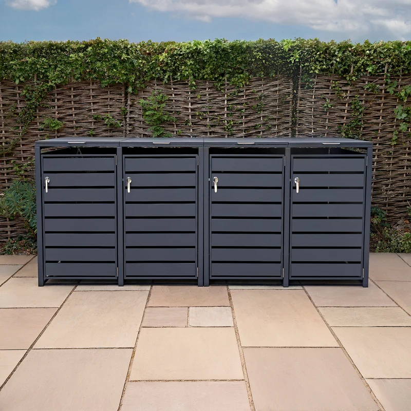 Abri Métallique pour 4 Poubelles à Roulettes - Anthracite