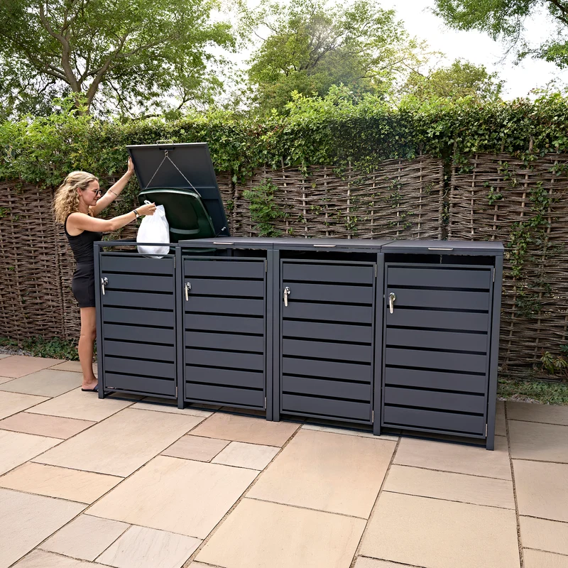 Abri Métallique pour 4 Poubelles à Roulettes - Anthracite