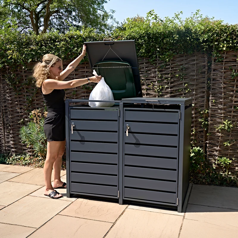 Abri Métallique pour 2 Poubelles à Roulettes - Anthracite