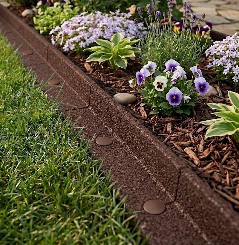 Lot de 4 Bordures de Jardin Flexibles en Caoutchouc 1,2 m & Maillet - Marron