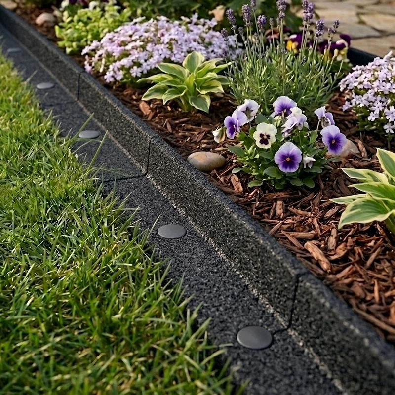 Lot de 40 Bordures de Jardin Flexibles en Caoutchouc 1,2 m & Maillet - Noir